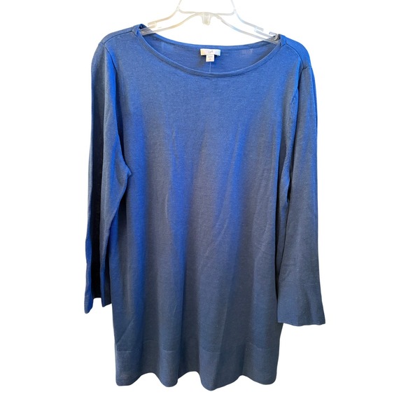 J. Jill Sweaters - J. Jill Blue Opal Linen Blend Sweater Tunic Boat Neck 3/4 Sleeve Large Tall NWT